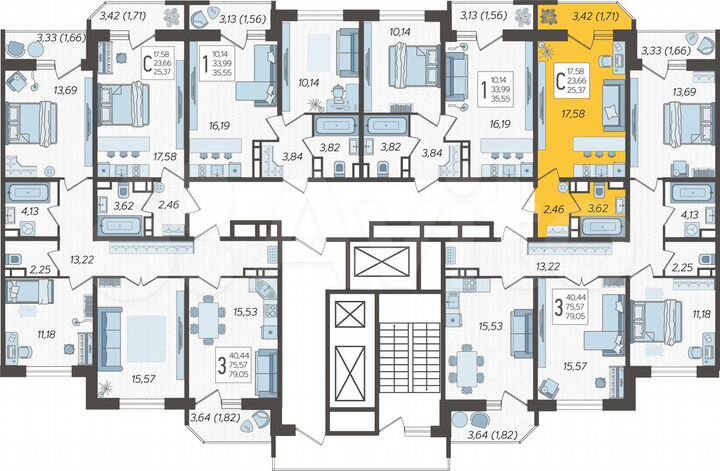 Квартира-студия, 25,4 м², 20/25 эт.