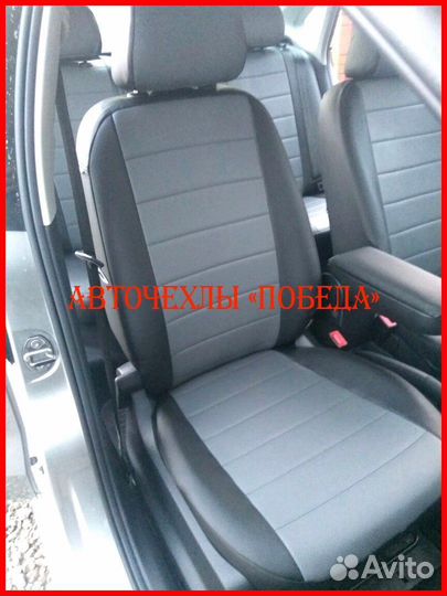Чехлы Volkswagen Polo 2 из экокожи чёрно-серые