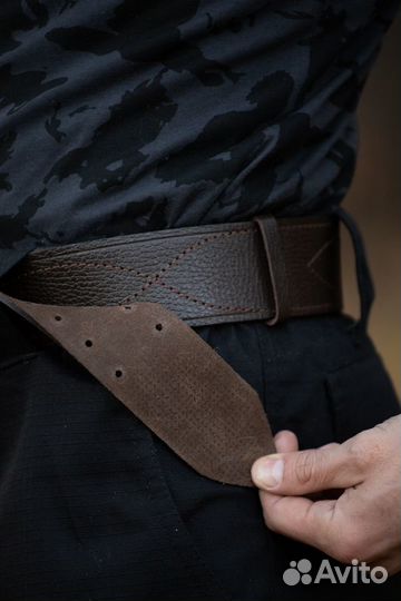 Ремень офицерский кожаный, коричневый (латунь)