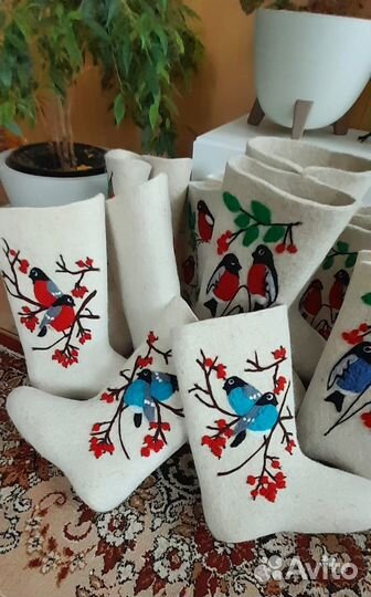 Белые валенки самакатки,ручная работа