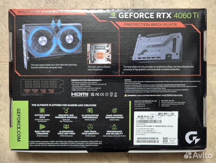 Gigabyte RTX 4060 Ti WindForce OC 8Gb (Новая)