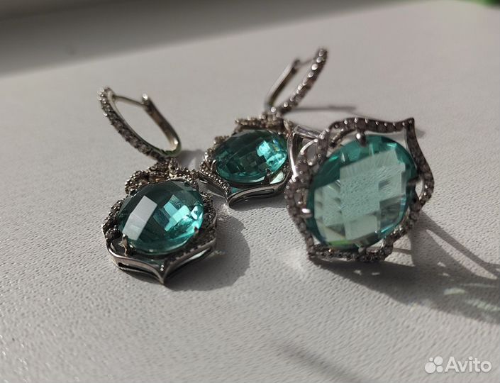 Серебряные серьги с аквамарином