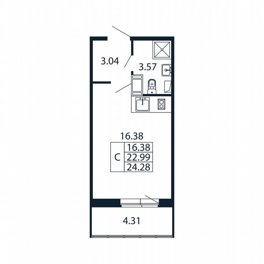 Квартира-студия, 22,4 м², 6/12 эт.