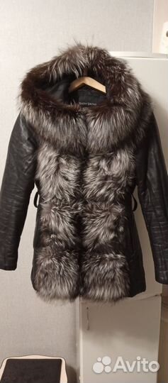 Куртка кожаная женская зимняя 44