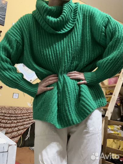 Оверсайз свитер женский зелёный