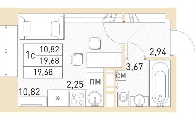 Квартира-студия, 19,7 м², 3/17 эт.