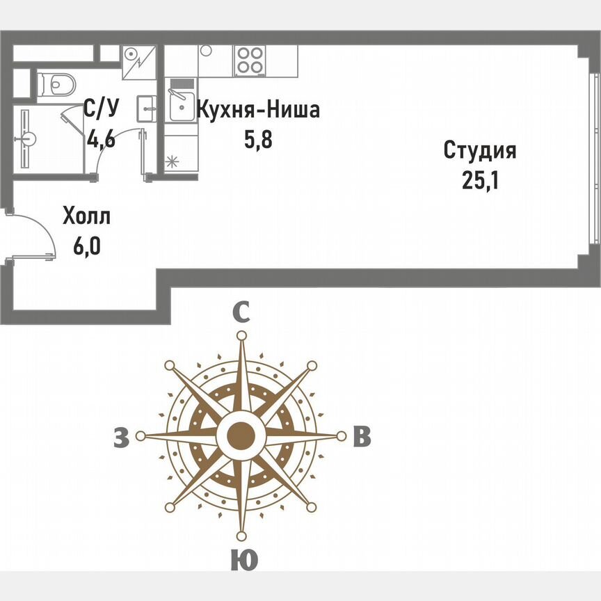 Квартира-студия, 41,4 м², 6/20 эт.
