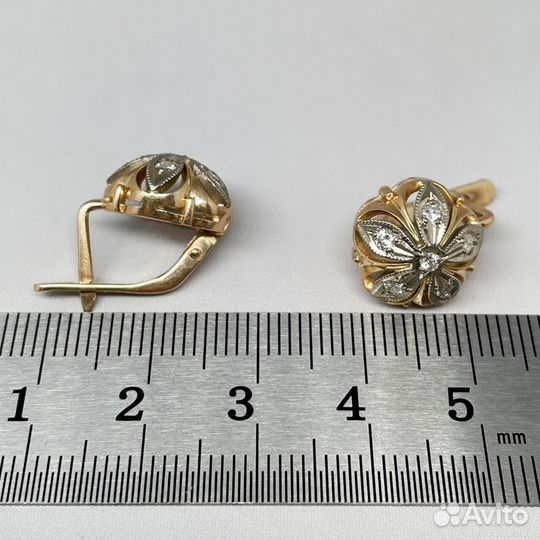 Золотые серьги малинки с бриллиантами 583 0,3 ct
