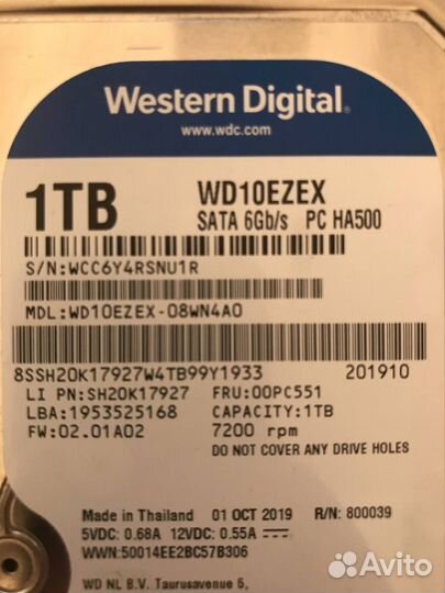Жесткий диск Western Digital WD Blue 1 TB WD10ezex