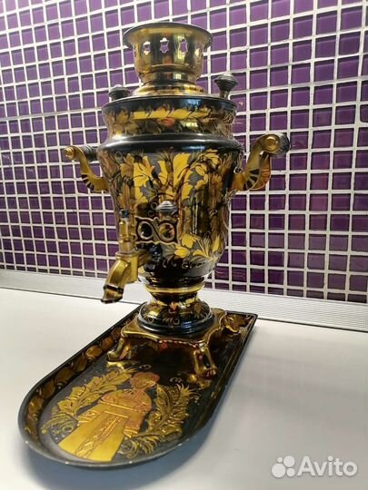 Самовар электрический расписной с подносом, СССР