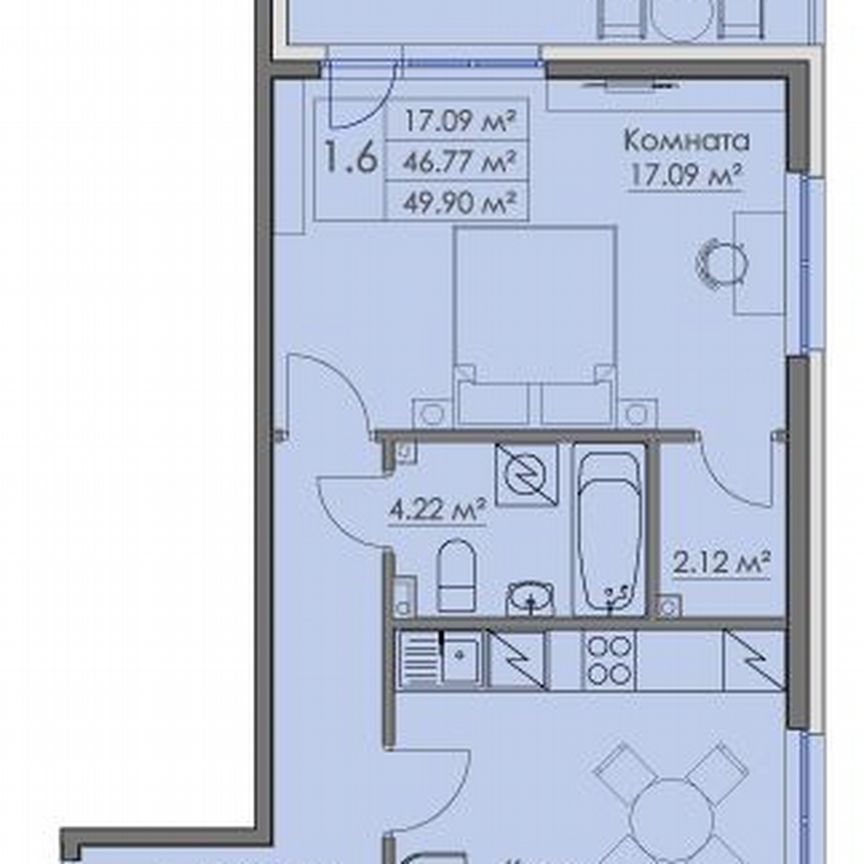 1-к. квартира, 49,9 м², 1/3 эт.