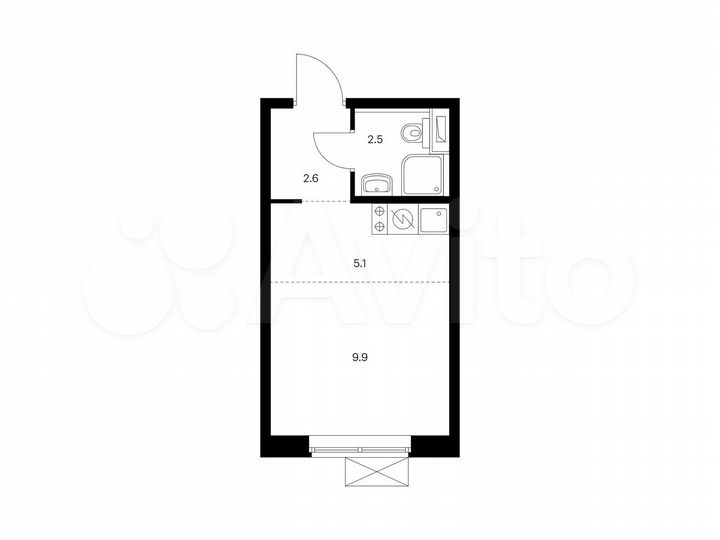 Квартира-студия, 20,1 м², 6/9 эт.