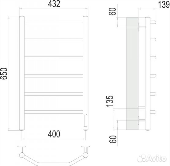 Полотенцесушитель Terminus Виктория П6 400х650 эл