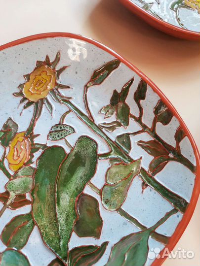 Настенные тарелки авторская керамика Подсолнухи