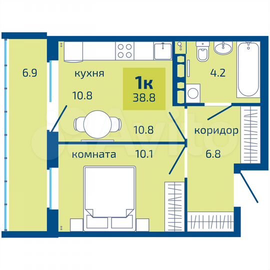 1-к. квартира, 38,8 м², 5/10 эт.