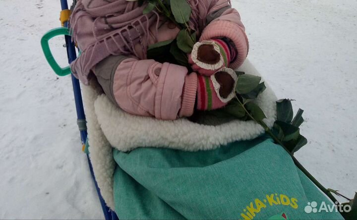 Детские зимние санки на колесах с чехлом