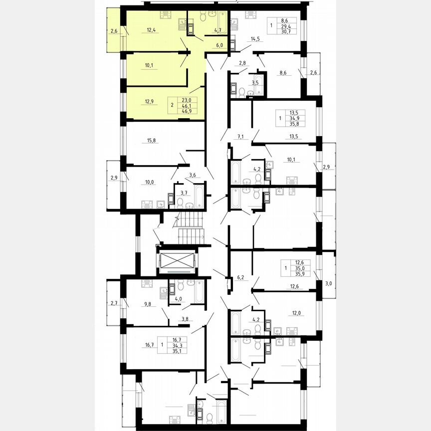 2-к. квартира, 46,1 м², 3/8 эт.