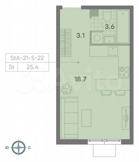 Квартира-студия, 25,4 м², 20/23 эт.