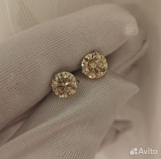 Пусеты бриллиант муассанит шампань 2ct