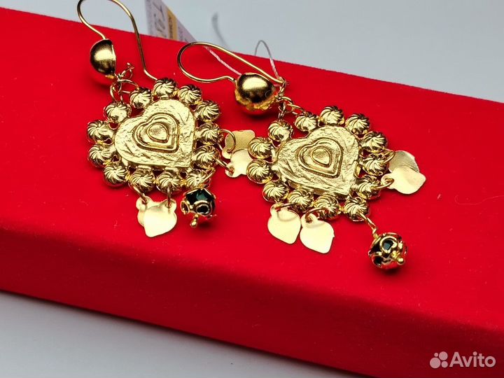 Серьги сердечки золотые