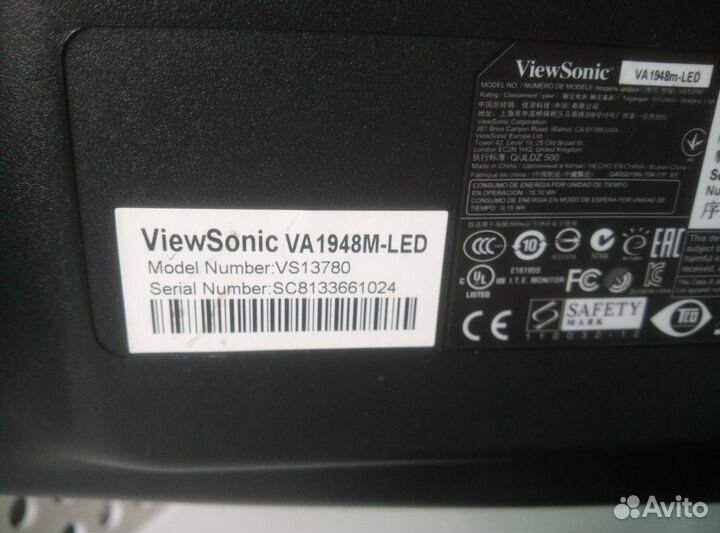 Монитор ViewSonic VA1948m-LED 19дюймов
