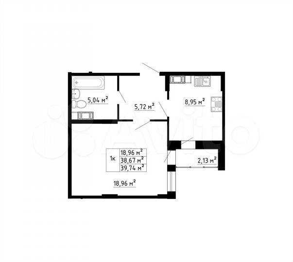 1-к. квартира, 39 м², 7/8 эт.