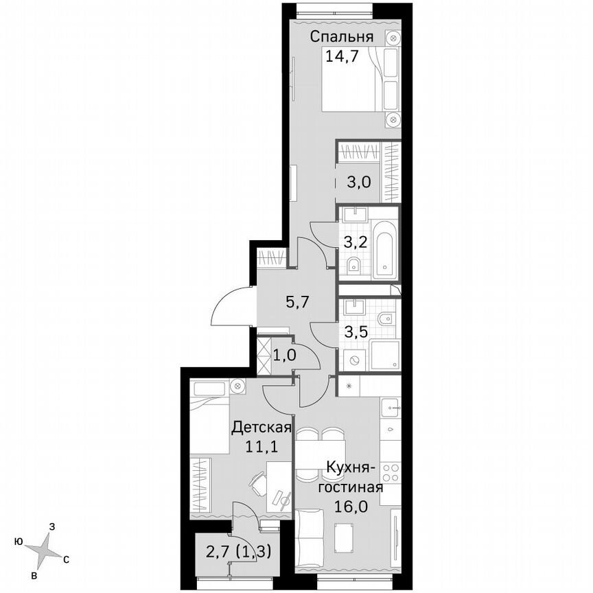 2-к. квартира, 59,8 м², 19/19 эт.