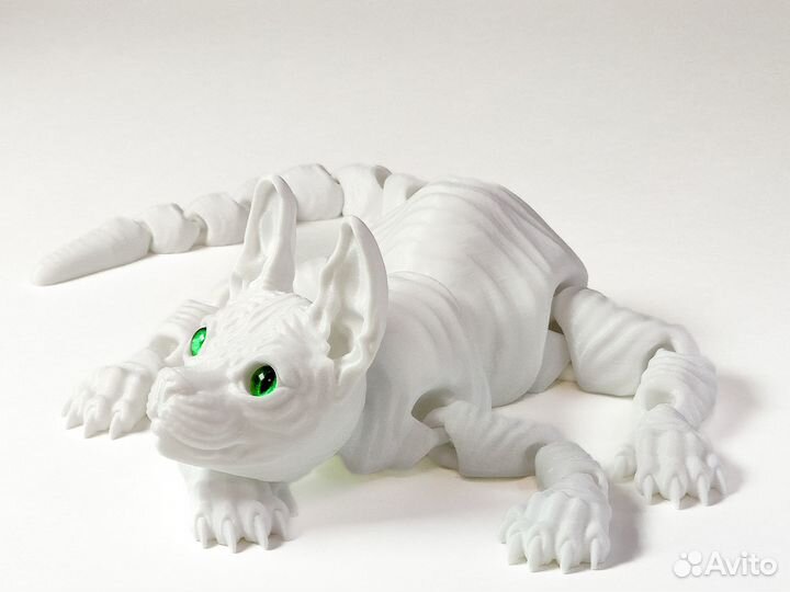 Котёнок сфинкс белый подвижная игрушка 3Д печать 3