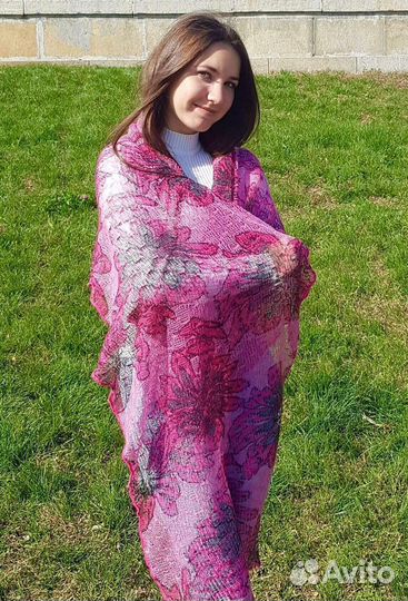 Шарф ажурный вязаный Палантин паутинка Ангора