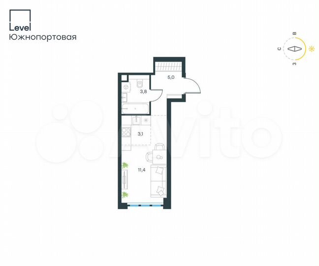 Квартира-студия, 23,4 м², 50/69 эт.
