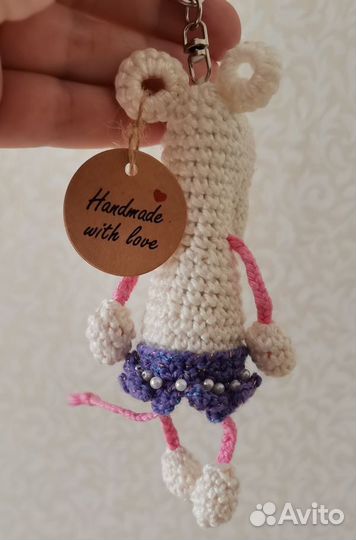 Брелок крыска белая на сумку на рюкзак