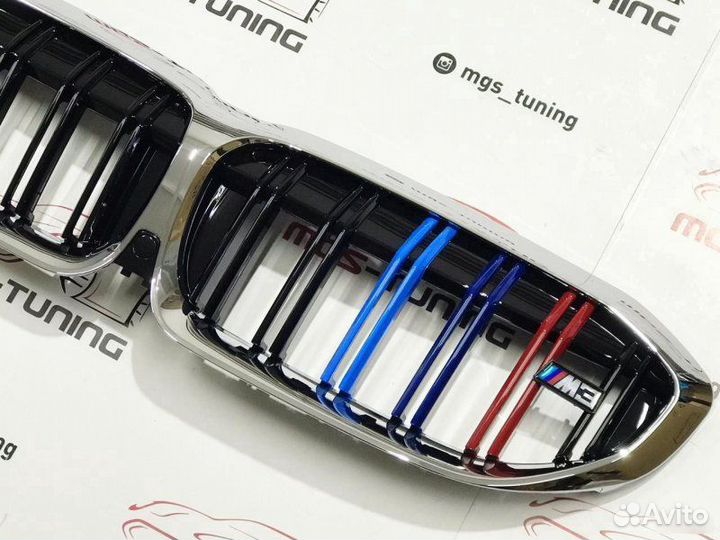 Решетка радиатора BMW 3 G20 хром с триколором + М3
