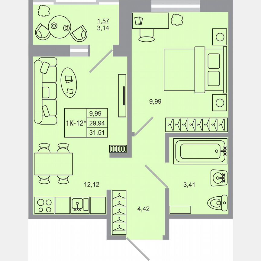 1-к. квартира, 31,5 м², 6/17 эт.
