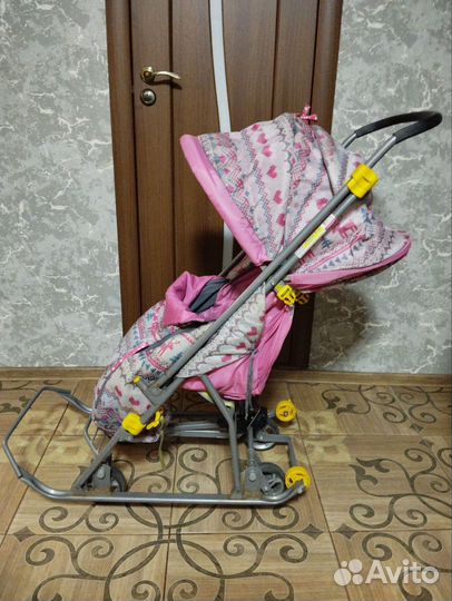 Детские санки коляска с большими колесами