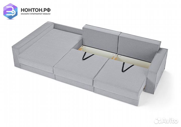 Диван угловой еврокнижка трехместный Тревис серый