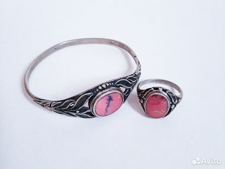 Браслет и перстень родонит комплект украшений СССР