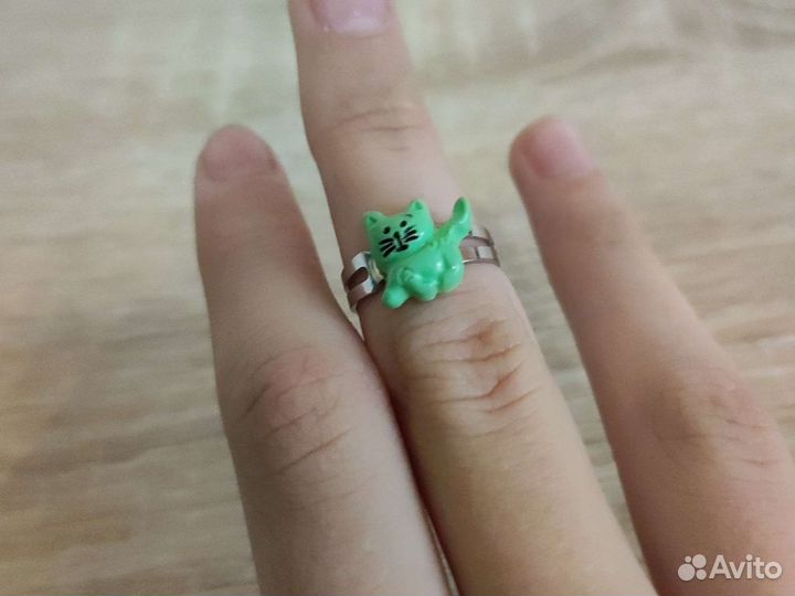 Серебряное кольцо с рыбкой и котиком