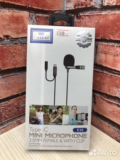 Микрофон Earldom ET-E39 Type-C, AUX, 2м (черный)