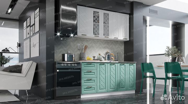 Кухня Агава 1.6 м Акация Белая и Мята