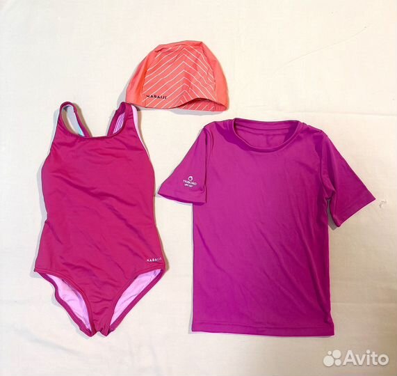 Купальник, шапочка, уф-футболка 104/110