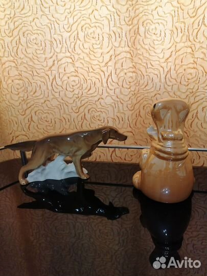 Фарфоровые статуэтки бегемот и собака лфз