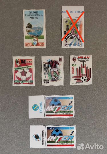 Почтовые марки, футбол. Чемпионы Италии