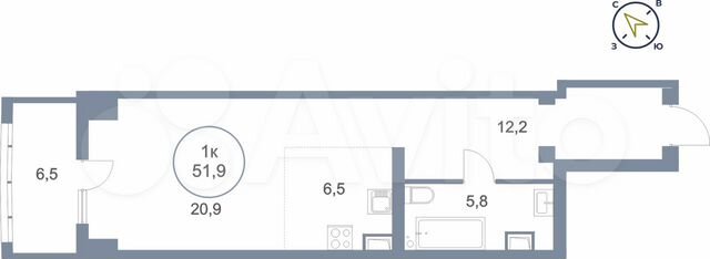 1-к. квартира, 51,9 м², 4/25 эт.