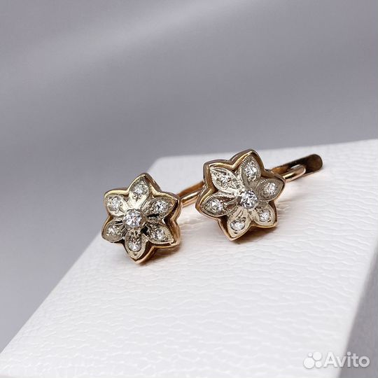 Золотые серьги малинки с бриллиантами 0,41 583