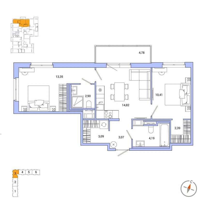 2-к. квартира, 55,7 м², 4/7 эт.