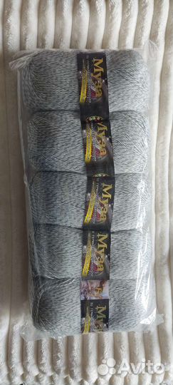 Пряжа для вязания серо-белый меланж шерсть/лен