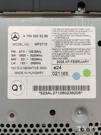 Магнитола Мерседес ML 350 W164 2008