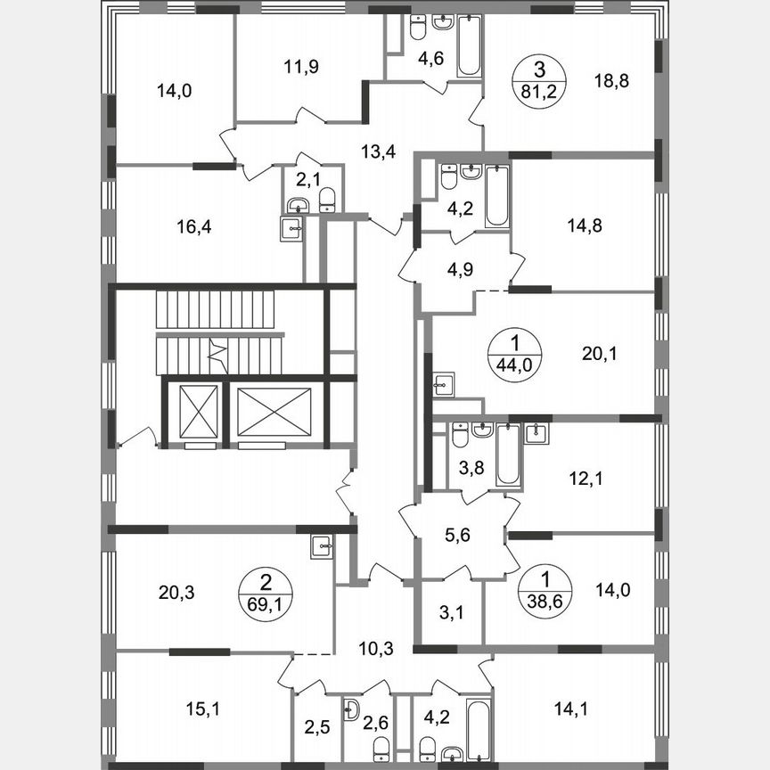 2-к. квартира, 69,1 м², 6/17 эт.