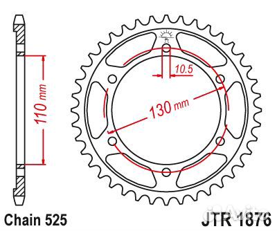 Звезда ведомая (задняя) мото JT JTR1876.43 1281543