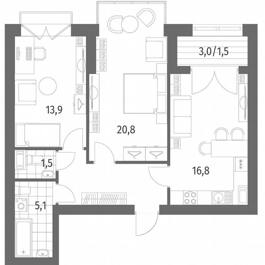 2-к. квартира, 68,2 м², 10/11 эт.